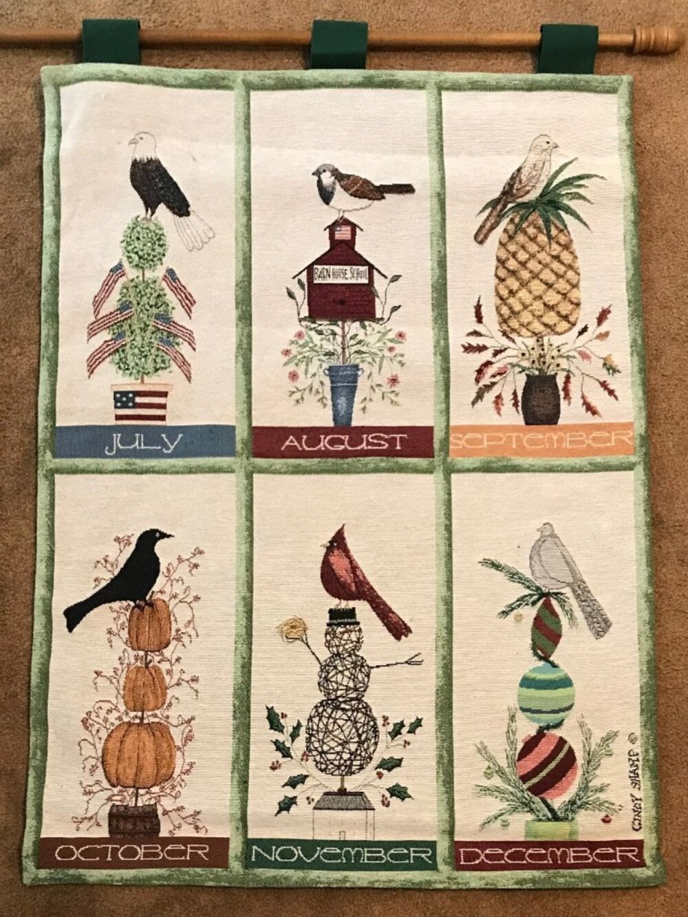 MANUAL WOODWORKERS WEAVERS Bird of USA Month Jul-Dec Year TAPESTRY WALL HANGING